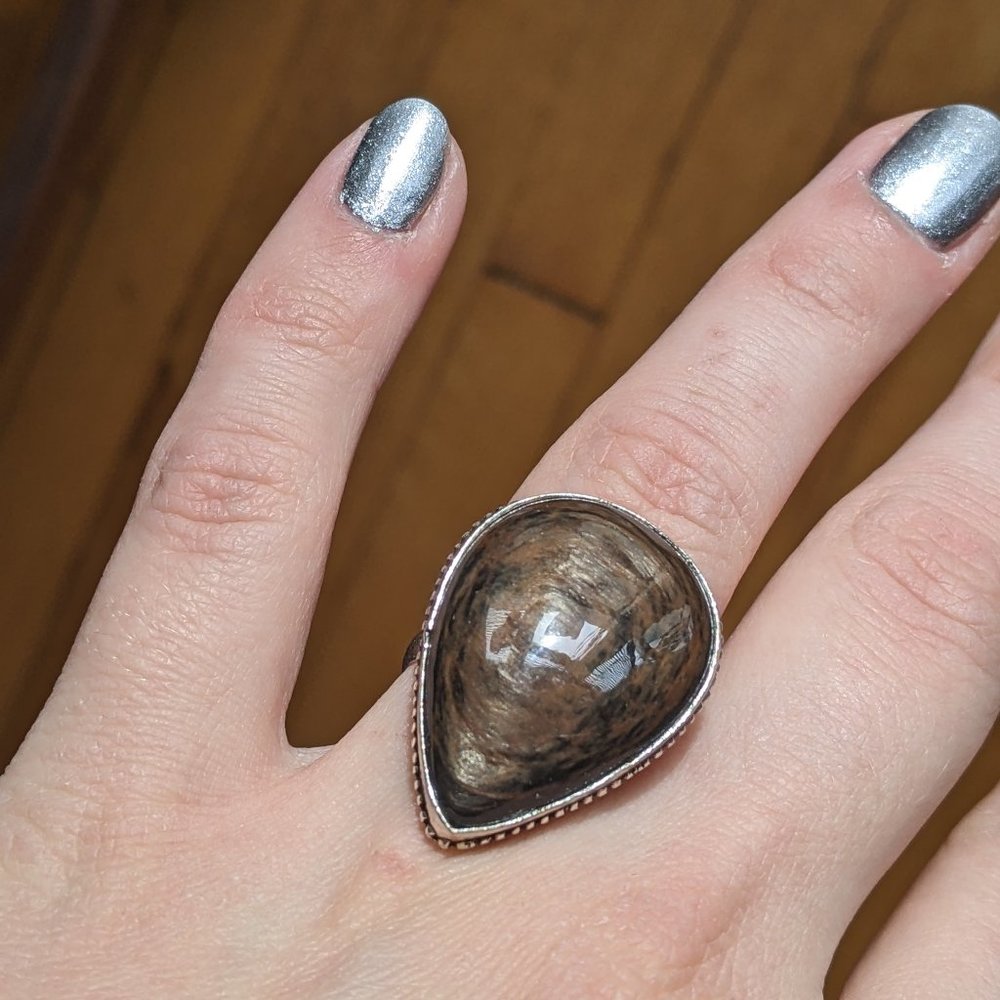 OBSIDIAN EYE STERLING SILVER RING